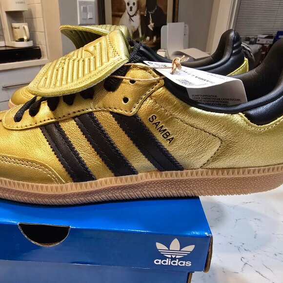 [JH5708] Womens Adidas Samba LT Long Tongue 'Gold Metallic Black Gum' SIZE 7 NEW - Picture 1 of 16